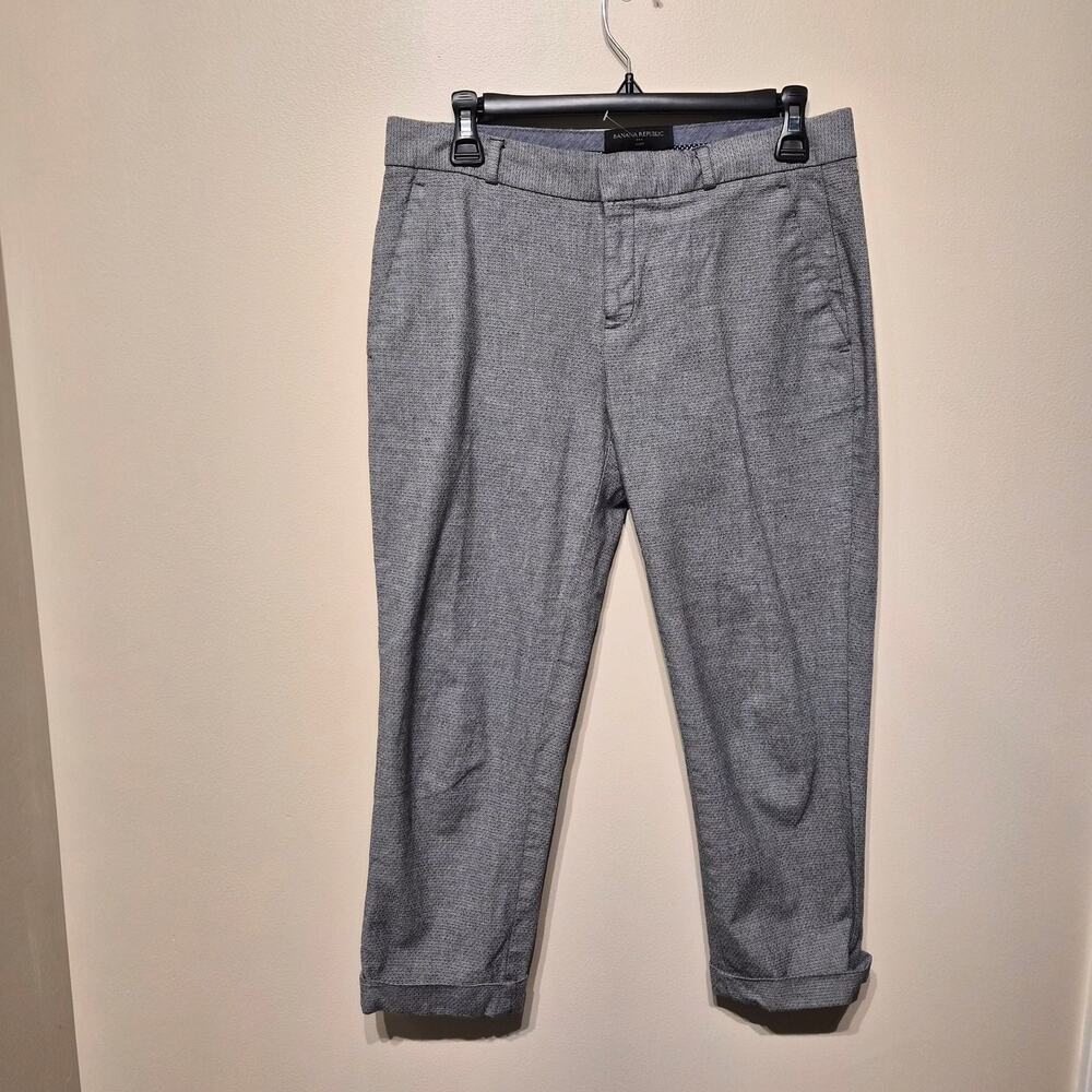 Banana Republic Avery 4 Petite Black and White Cropped Straight Leg Mid Rise